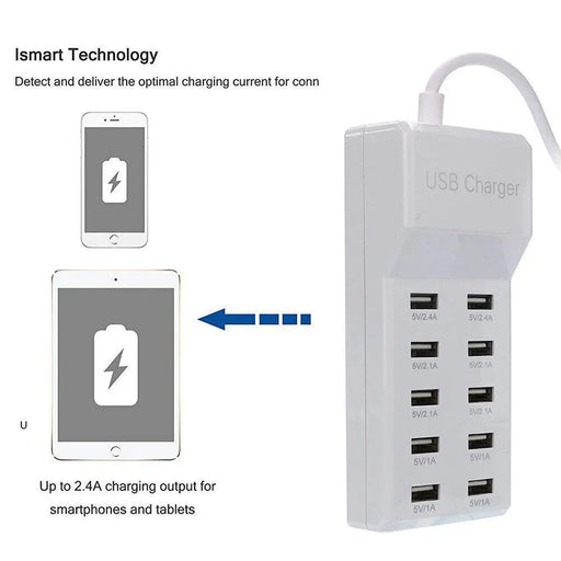 Multi USB Charger 10-Port 60W/12A Desktop Maroon Hera