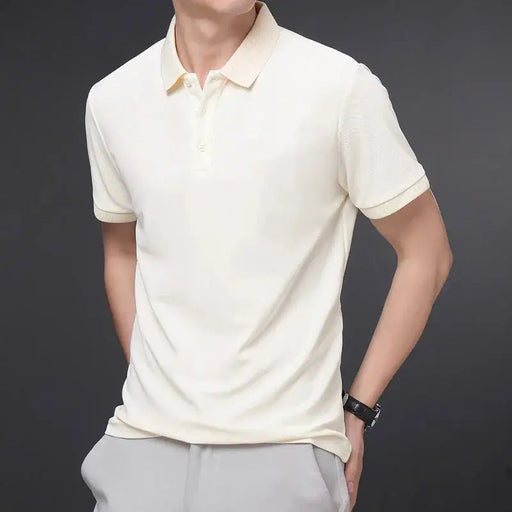 Men's Solid Color Casual Fashion Short Sleeve Polo Shirt Summer Comfortable Top for Business And Leisure - Lacatang Shop