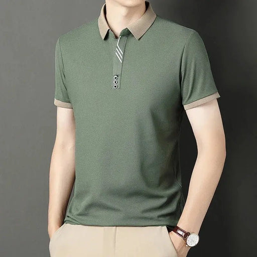 Men's Solid Color Casual Fashion Short Sleeve Polo Shirt Summer Comfortable Top for Business And Leisure - Lacatang Shop