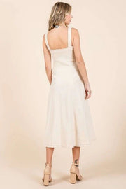 Mittoshop Stretch Twill Decor Button Sleeveless Midi Dress - Lacatang Shop