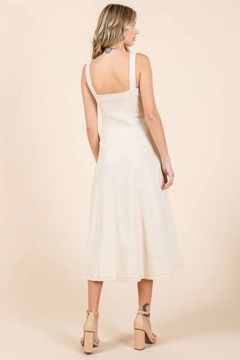 Mittoshop Stretch Twill Decor Button Sleeveless Midi Dress - Lacatang Shop