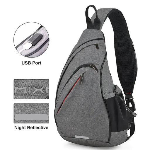 Mixi Men One Shoulder Backpack Women Sling Bag Crossbody USB Boys Cycling Sports Travel Versatile Fashion Bag Student School - Lacatang Shop