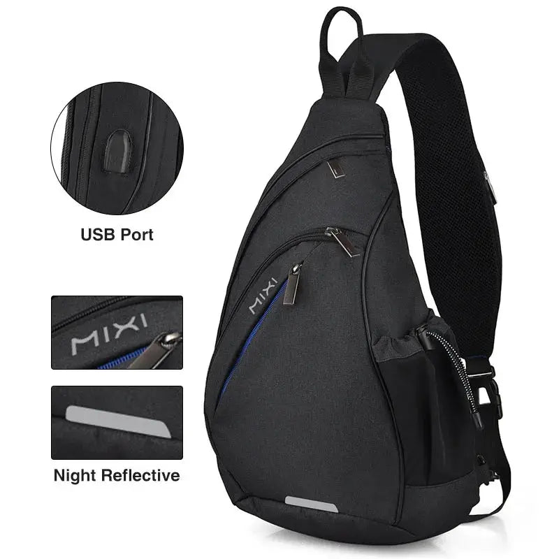 Mixi Men One Shoulder Backpack Women Sling Bag Crossbody USB Boys Cycling Sports Travel Versatile Fashion Bag Student School - Lacatang Shop