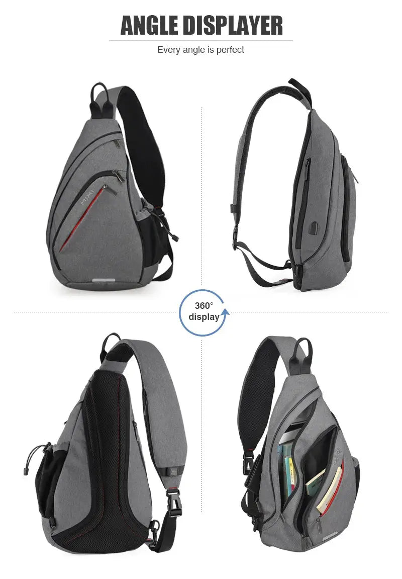 Mixi Men One Shoulder Backpack Women Sling Bag Crossbody USB Boys Cycling Sports Travel Versatile Fashion Bag Student School - Lacatang Shop