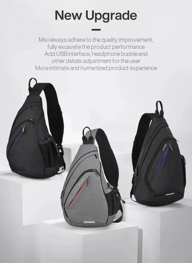 Mixi Men One Shoulder Backpack Women Sling Bag Crossbody USB Boys Cycling Sports Travel Versatile Fashion Student School - Lacatang Shop