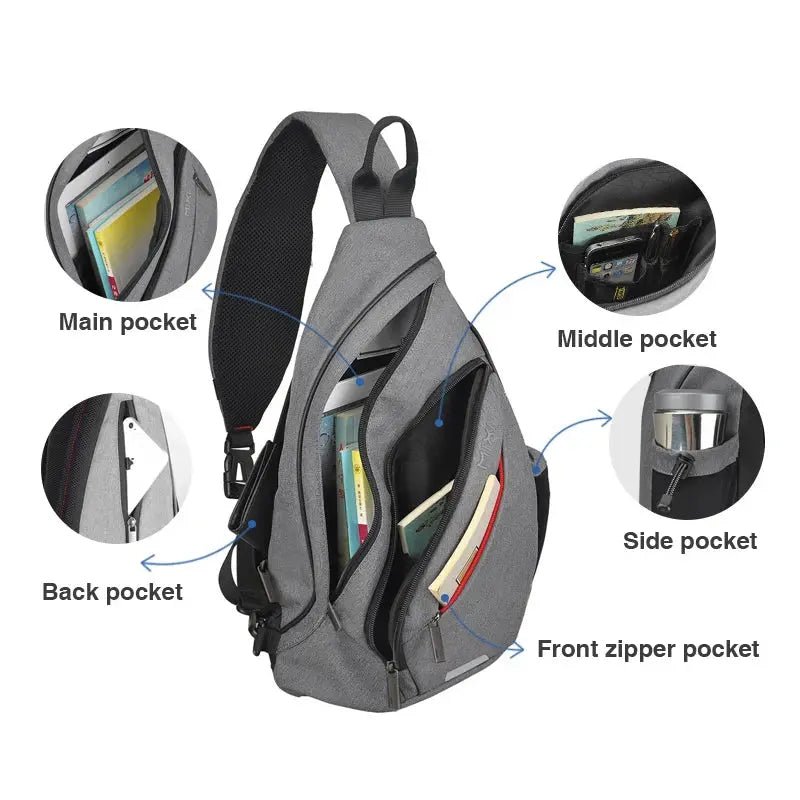 Mixi Men One Shoulder Backpack Women Sling Bag Crossbody USB Boys Cycling Sports Travel Versatile Fashion Student School - Lacatang Shop