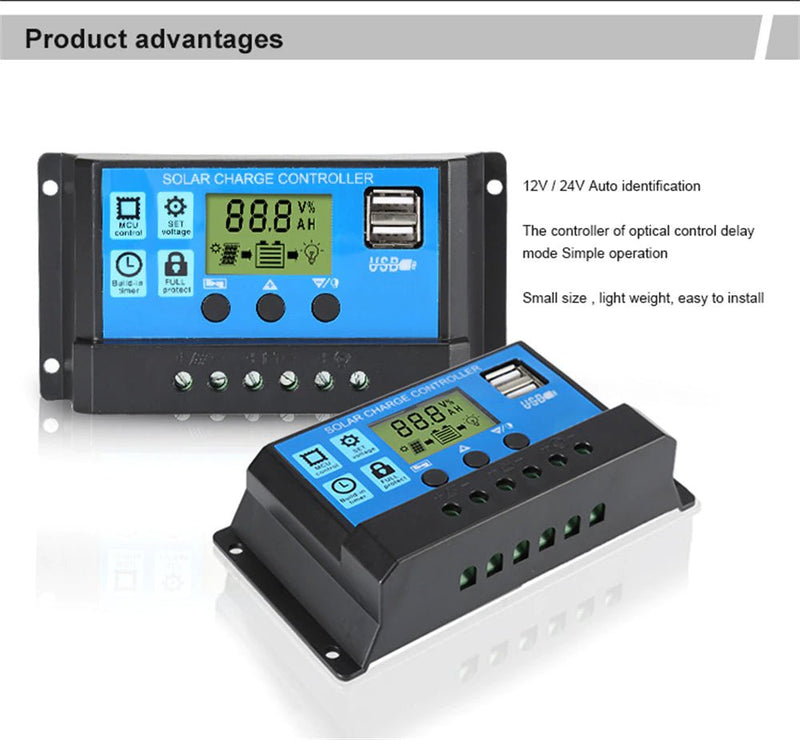 MPPT Solar Panel Regulator Charge Controller Auto Focus Tracking 30 - 100A 12V/24V - Lacatang Shop