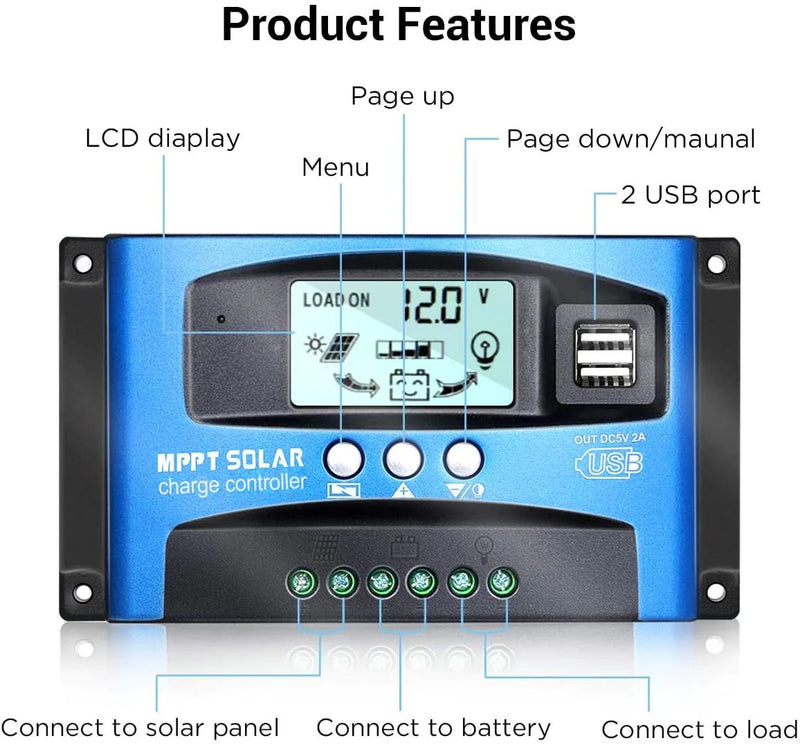 MPPT Solar Panel Regulator Charge Controller Auto Focus Tracking 30 - 100A 12V/24V - Lacatang Shop