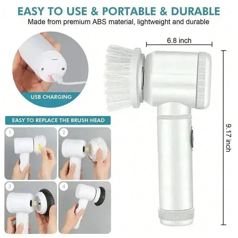 New Electric Spin Scrubber,Bathroom Cleaning Brush Power Scrubber with 5 Replaceable Brush Heads, 5 in 1 Electric Cleaning Brush - Lacatang Shop