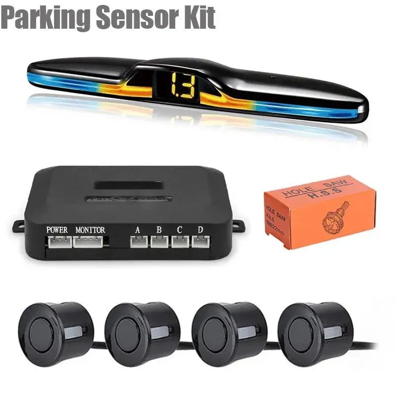 New LED Parking Sensor System Backlight Parktronic Monitor Display Kit Backup Detector Assistant 4 Probes - Lacatang Shop