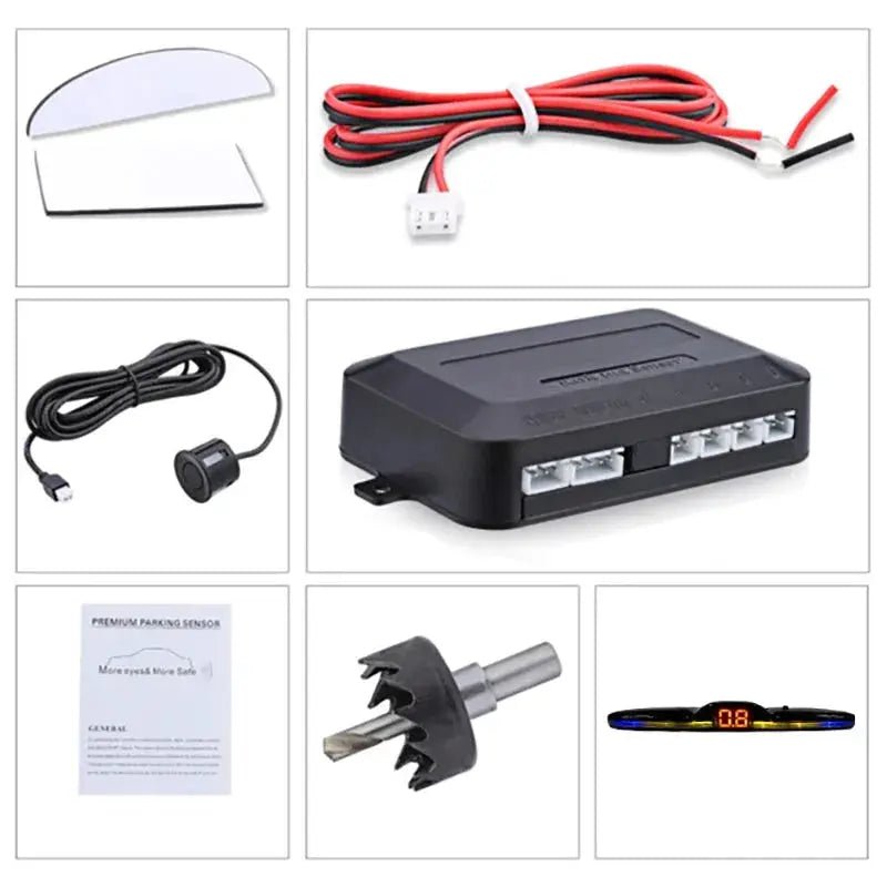 New LED Parking Sensor System Backlight Parktronic Monitor Display Kit Backup Detector Assistant 4 Probes - Lacatang Shop