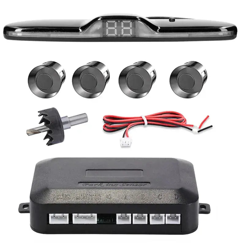 New LED Parking Sensor System Backlight Parktronic Monitor Display Kit Backup Detector Assistant 4 Probes - Lacatang Shop