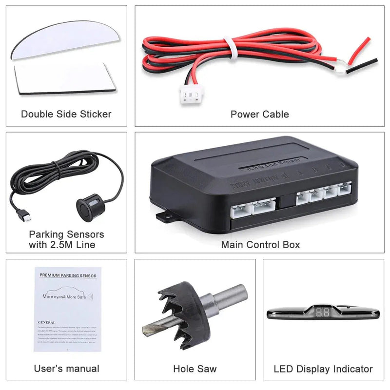 New LED Parking Sensor System Backlight Parktronic Monitor Display Kit Backup Detector Assistant 4 Probes - Lacatang Shop