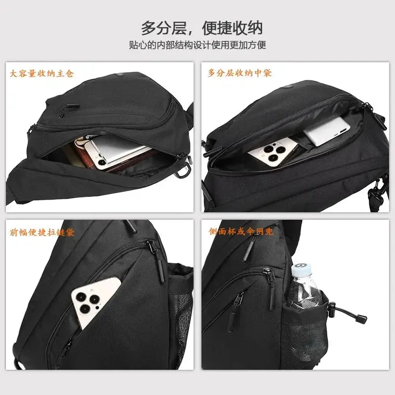New Men's Waterproof Chest Bag, Young People's Crossbody Bag, Large Capacity Multifunctional Sports and Leisure Travel Bag - Lacatang Shop