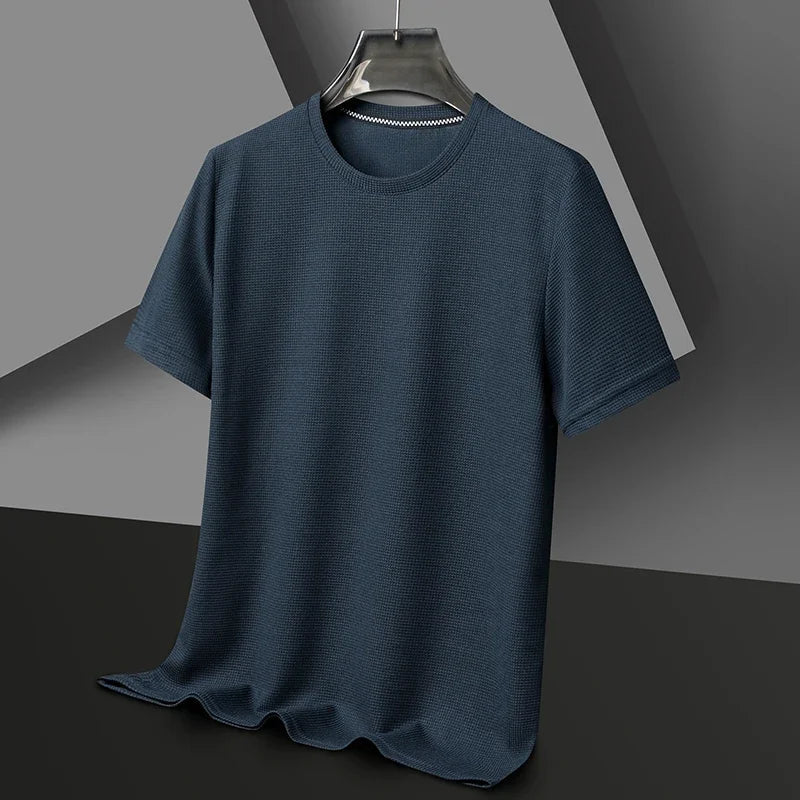 New Summer Waffle Round Neck Short Sleeved T-shirt for Men's Short Sleeved Top - Lacatang Shop