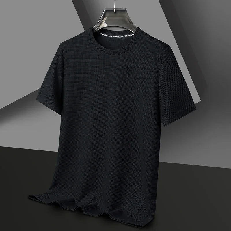 New Summer Waffle Round Neck Short Sleeved T-shirt for Men's Short Sleeved Top - Lacatang Shop
