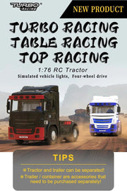 Newest Turbo Racing C50 1:76 Full Proportional 4WD RC Semi - truck Tractor Trailer & P81 2.4Ghz 10Ch Control For Kids/ Adults Gift - Lacatang Shop