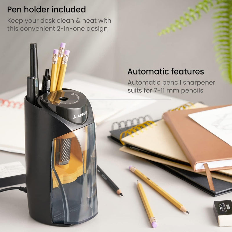 Pencil Sharpener and Electric Eraser Set, Black, for 8 - Mm Pencils, 20 Eraser Refills, Office Supplies for Teachers, Students, Classrooms, and Art Studios - Lacatang Shop