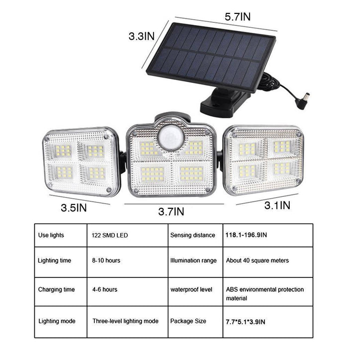 Solar Sensor Light 122 LED 3Head Outdoor Spotlight with 3 Modes - Lacatang Shop