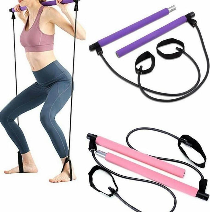 Adjustable Pilates Bar Kit Resistance Band Exercise Stick Toning Gym - Lacatang Shop