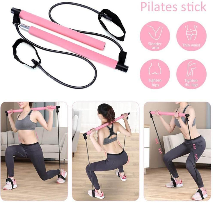 Adjustable Pilates Bar Kit Resistance Band Exercise Stick Toning Gym - Lacatang Shop