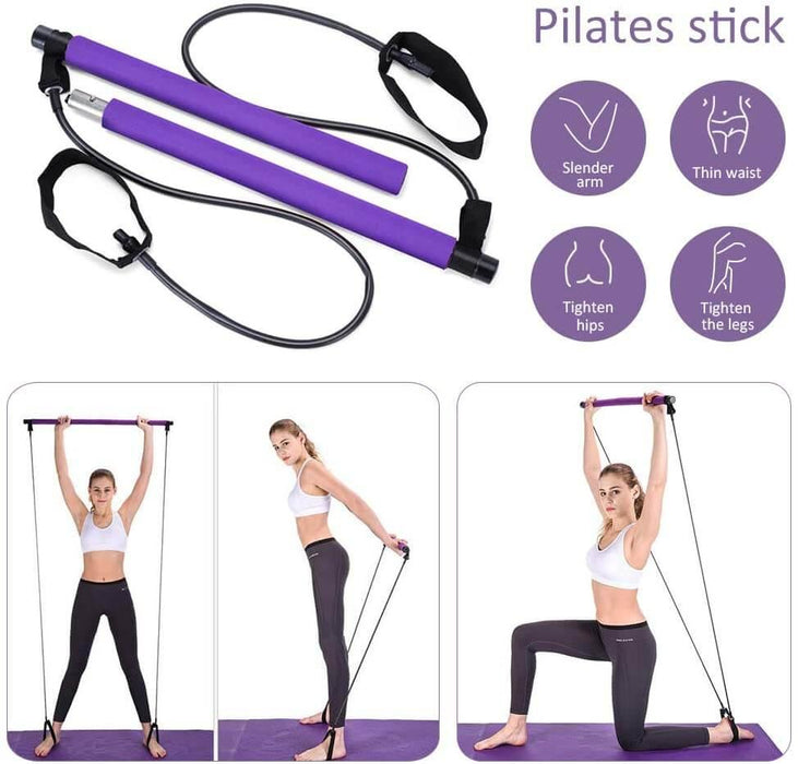 Adjustable Pilates Bar Kit Resistance Band Exercise Stick Toning Gym - Lacatang Shop