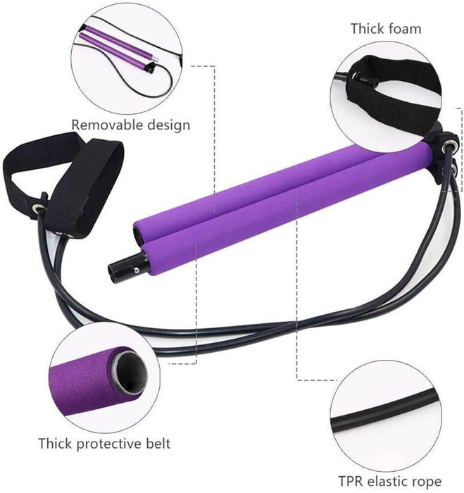 Adjustable Pilates Bar Kit Resistance Band Exercise Stick Toning Gym - Lacatang Shop