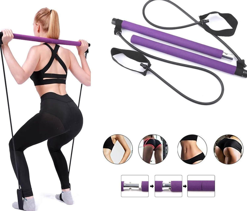 Adjustable Pilates Bar Kit Resistance Band Exercise Stick Toning Gym - Lacatang Shop