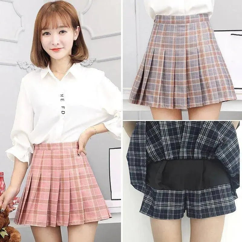 Plaid Sweet Pleated Skirts - Preppy Faldas A