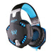 Introducing the Ninja Dragon Stealth G21Z from Yellow Pandora, a black and blue gaming headset with a padded headband and ear cushions. This LED Vibration Gaming Headphone features vibrant blue LED lights, a futuristic design with angular elements, a built-in microphone, and USB connectivity. The stylized logo on the ear cups adds a distinct touch to its aesthetic appeal.