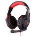 The Ninja Dragon Stealth G21Z LED Vibration Gaming Headphone by Yellow Pandora is a USB gaming headset featuring over-ear black and red cushioned ear pads and a black adjustable headband. It includes a built-in mic attached to the left ear cup, along with advanced LED Vibration Gaming Headphone technology. The headset boasts a modern design with sharp angles and displays a striking red emblem on the side.