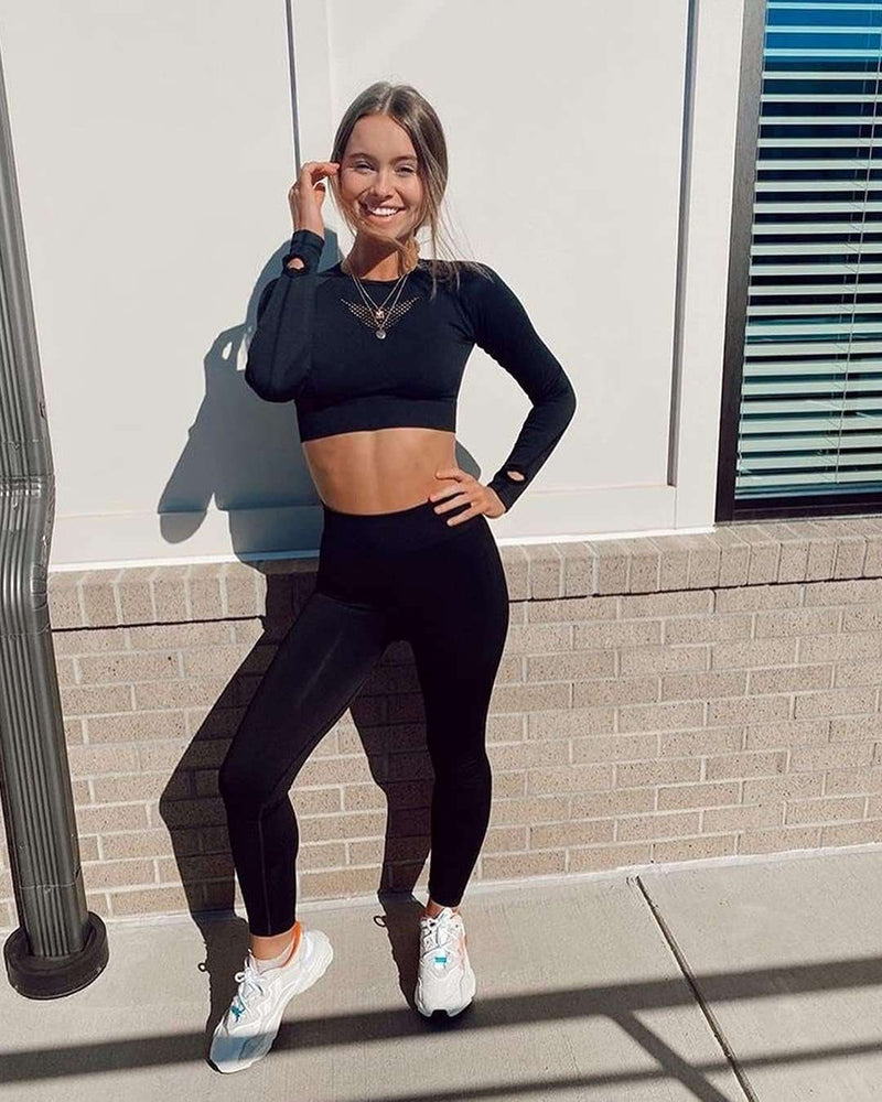 Seamless High Waist Yoga Leggings & Crop Top Sets - Lacatang Shop