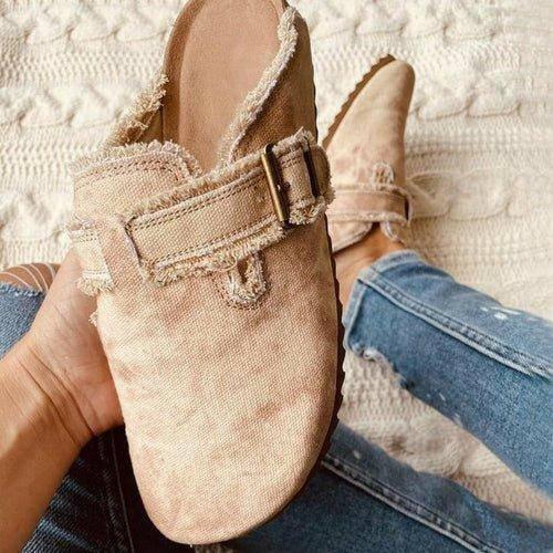 Flat Heel Round Toe Canvas Loafer Women's Vintage Clogs - Lacatang Shop