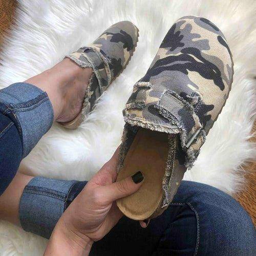 Flat Heel Round Toe Canvas Loafer Women's Vintage Clogs - Lacatang Shop