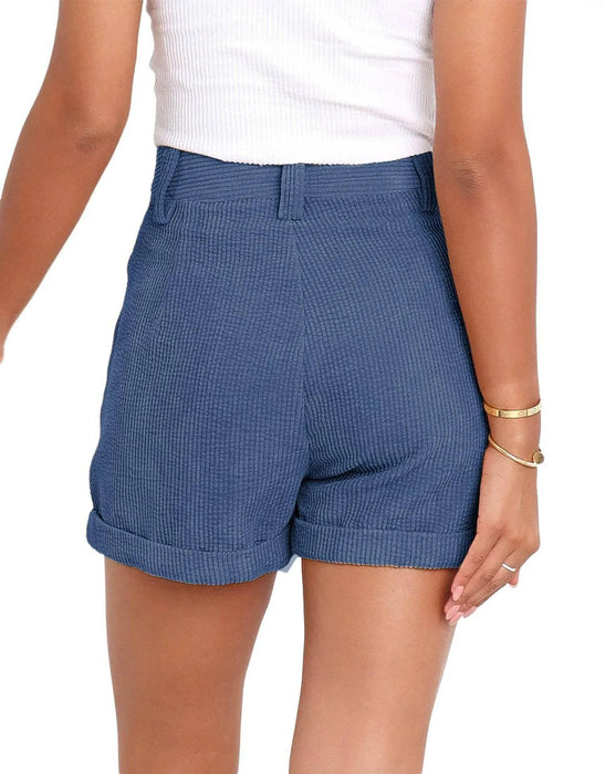 High waisted solid corduroy loose shorts - Lacatang Shop