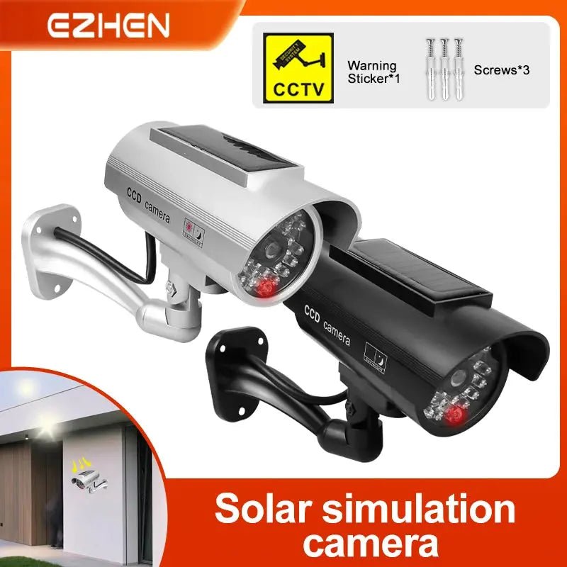Simulation Solar Camera Fake Camera Outdoor CCTV Surveillance Simulation Fake Camera Waterproof And Safe Home Flashing LED Light - Lacatang Shop
