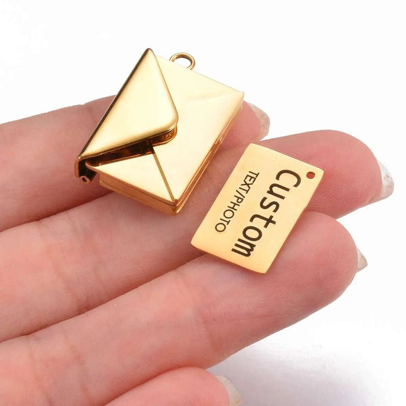 Stainless Steel Customized Letter Envelope Necklace Locket Jewelry Secret Love Note Pendant Engraved Note Photo for Women - Lacatang Shop