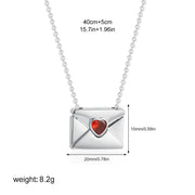 Trendy I Love You Letter Openable Envelope Shape Pendant Necklace Red Heart Zircon Stainless Steel Necklace Valentine Day Gifts - Lacatang Shop