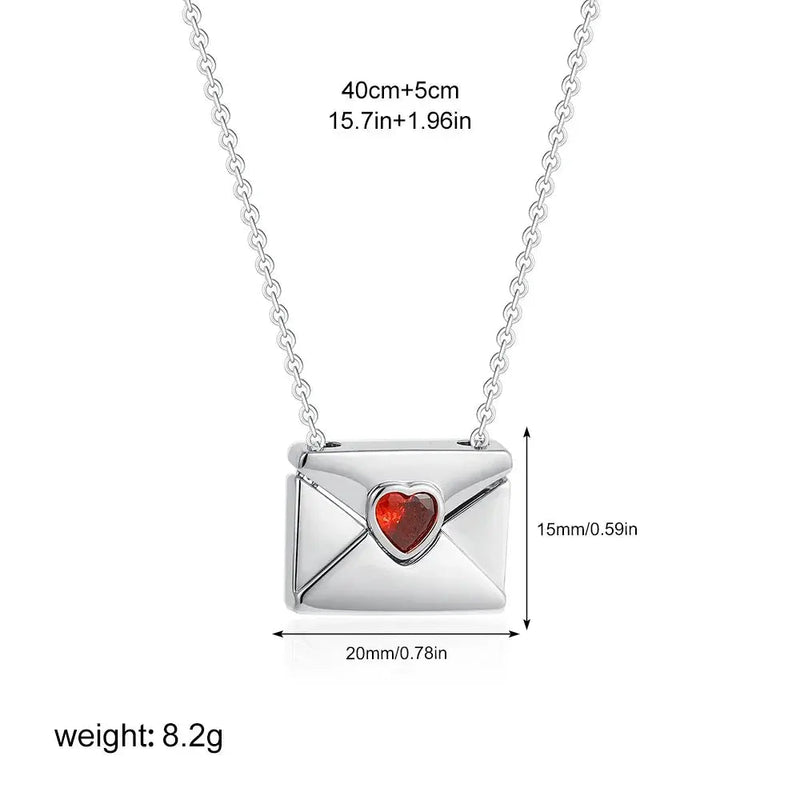 Trendy I Love You Letter Openable Envelope Shape Pendant Necklace Red Heart Zircon Stainless Steel Necklace Valentine Day Gifts - Lacatang Shop