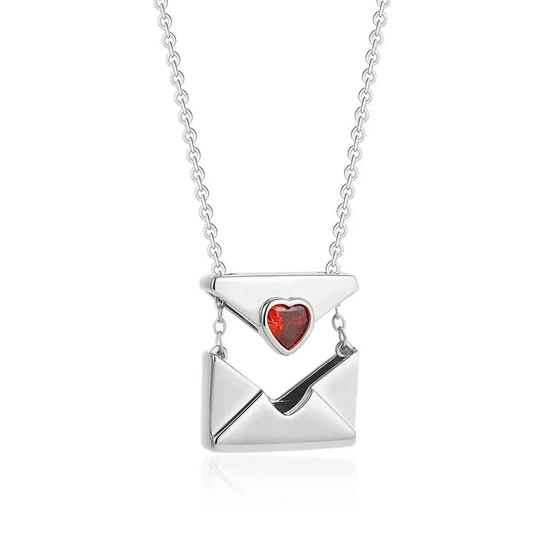 Trendy I Love You Letter Openable Envelope Shape Pendant Necklace Red Heart Zircon Stainless Steel Necklace Valentine Day Gifts - Lacatang Shop