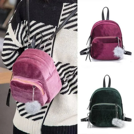 Fashion Backpack Women Mini Fur Ball School Bags - Lacatang Shop