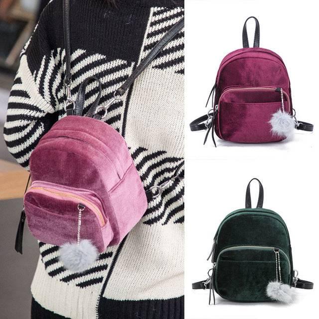 Fashion Backpack Women Mini Fur Ball School Bags - Lacatang Shop