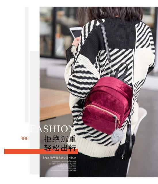 Fashion Backpack Women Mini Fur Ball School Bags - Lacatang Shop