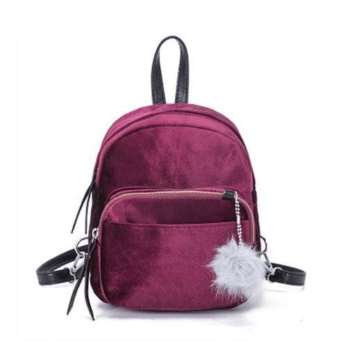 Fashion Backpack Women Mini Fur Ball School Bags - Lacatang Shop