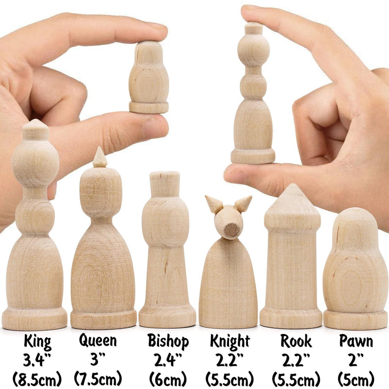 Unfinished Wood Chess Pieces Only Set of 32 Pcs Paint Your Own Chess Set DIY Kit - Lacatang Shop