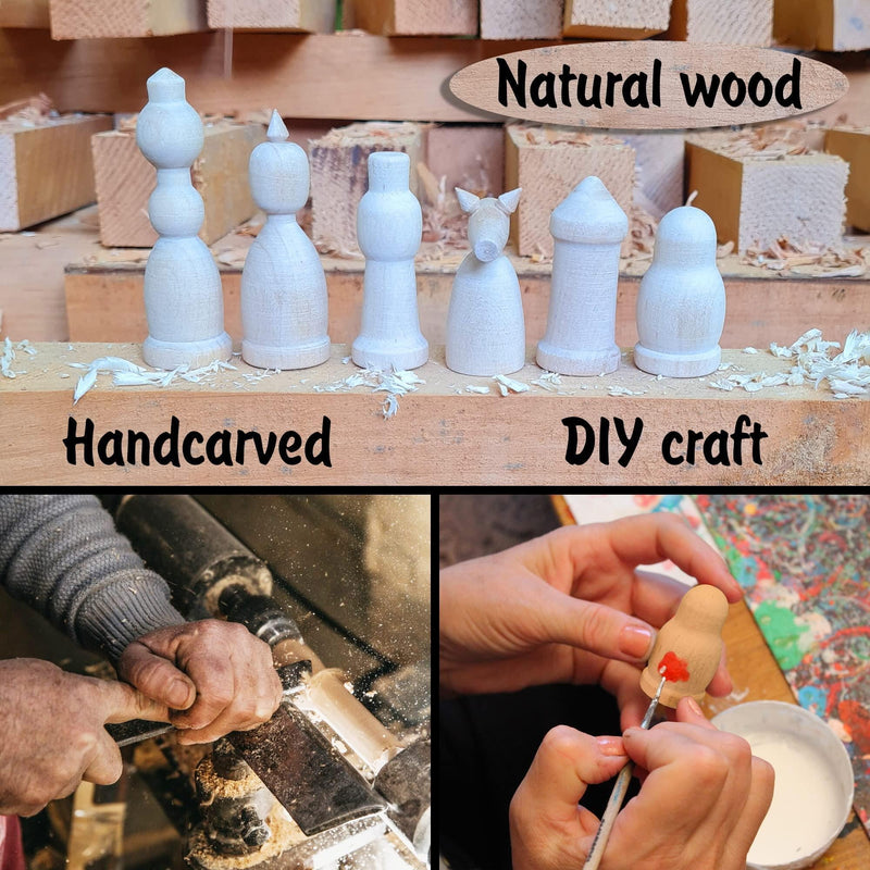 Unfinished Wood Chess Pieces Only Set of 32 Pcs Paint Your Own Chess Set DIY Kit - Lacatang Shop