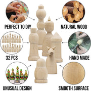 Unfinished Wood Chess Pieces Only Set of 32 Pcs Paint Your Own Chess Set DIY Kit - Lacatang Shop