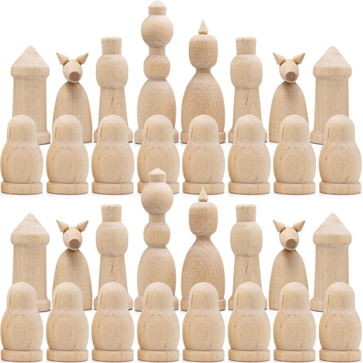 Unfinished Wood Chess Pieces Only Set of 32 Pcs Paint Your Own Chess Set DIY Kit - Lacatang Shop