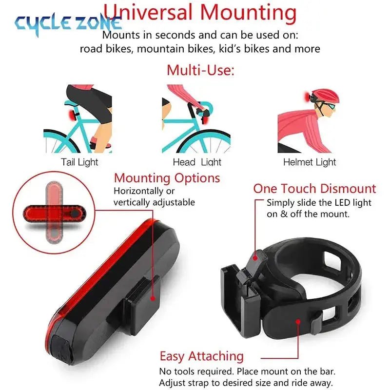 USB Rechargeable Bright Red LED Bicycle Tail Light - 4 Modes for Night Safety Cycling - Lacatang Shop