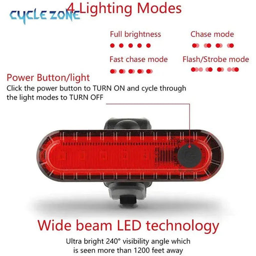 USB Rechargeable Red LED Bicycle Tail Light - Bright Rear Safety Light for Night Riding with 4 Modes - Lacatang Shop